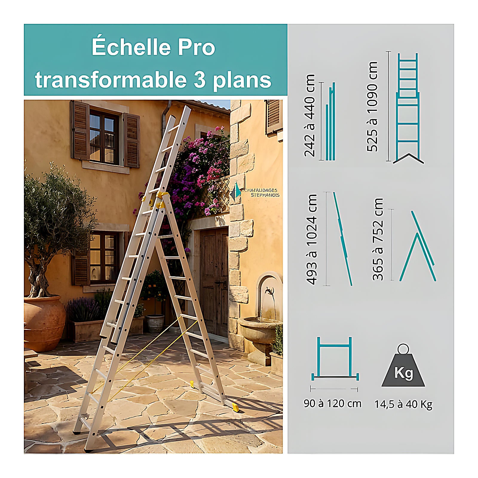 Échelle 3 pans alu pour usage professionnel 2
