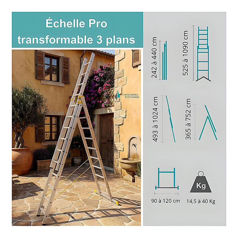 Échelle 3 pans alu pour usage professionnel 2