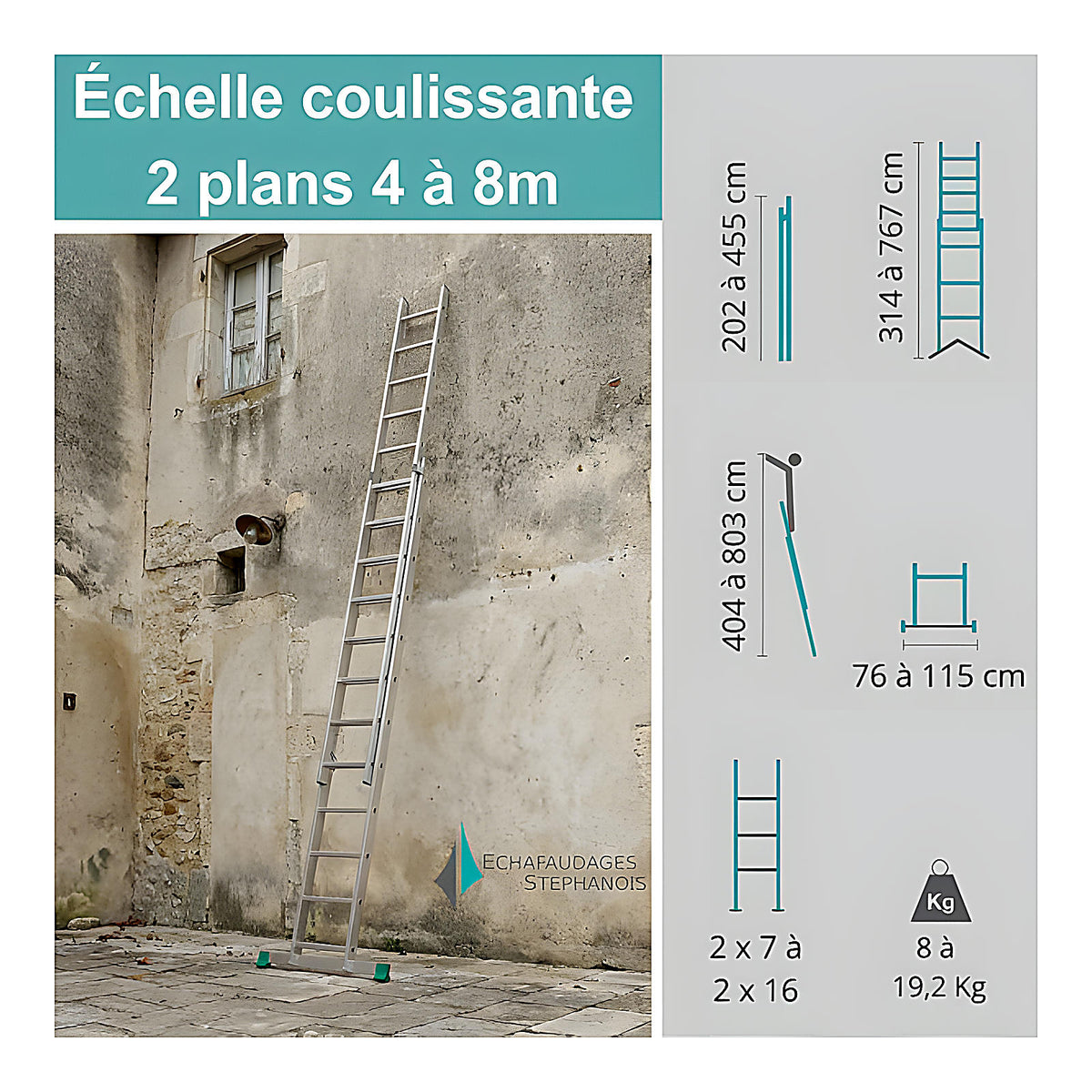 Échelle coulissante 2 plans 8m 1