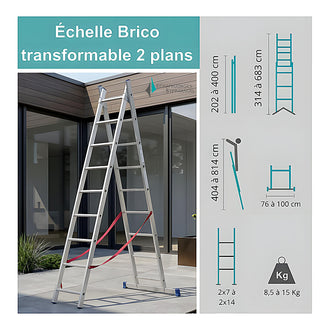 Echelle transformable en échelle double ou escabeau 1