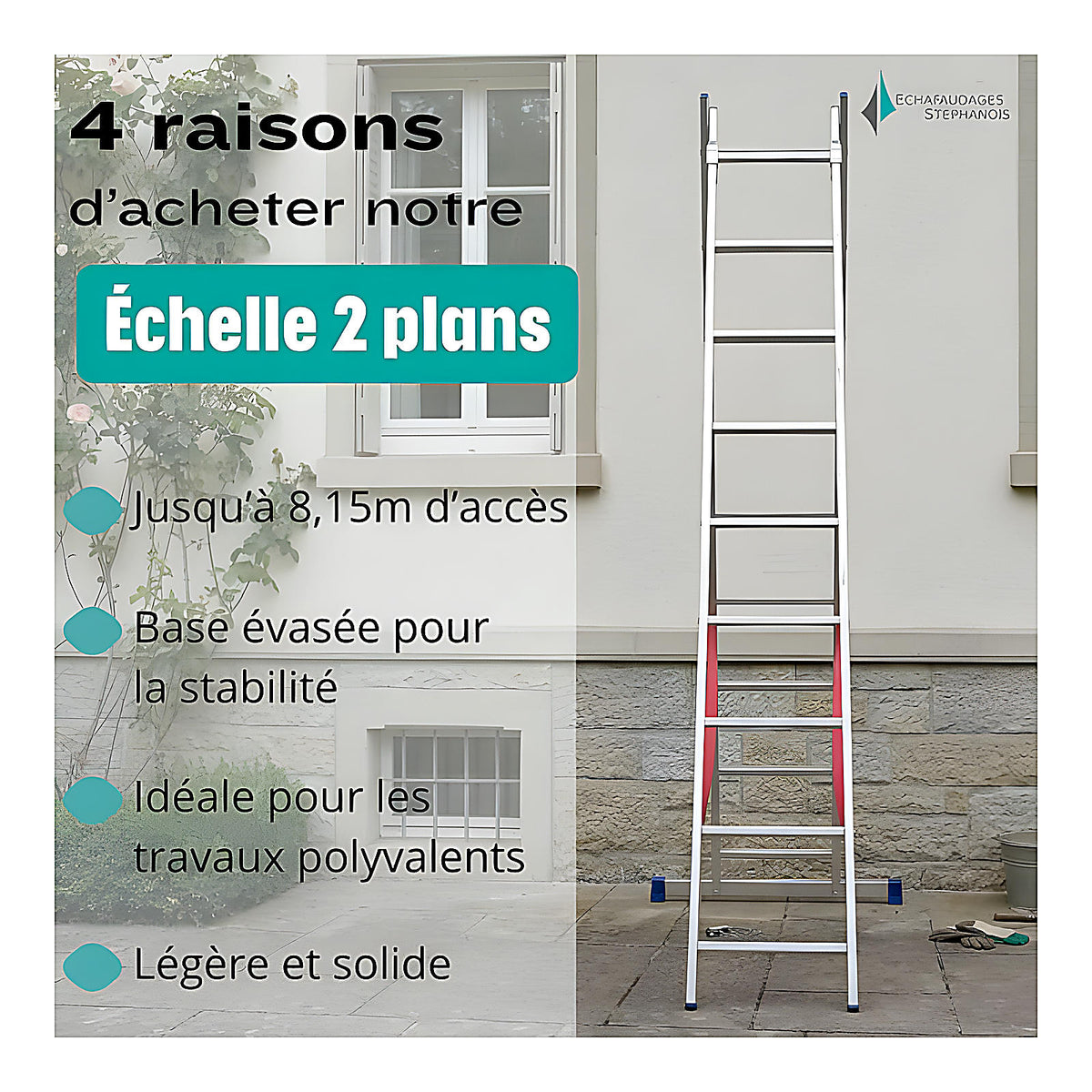 Echelle transformable en échelle double ou escabeau 2