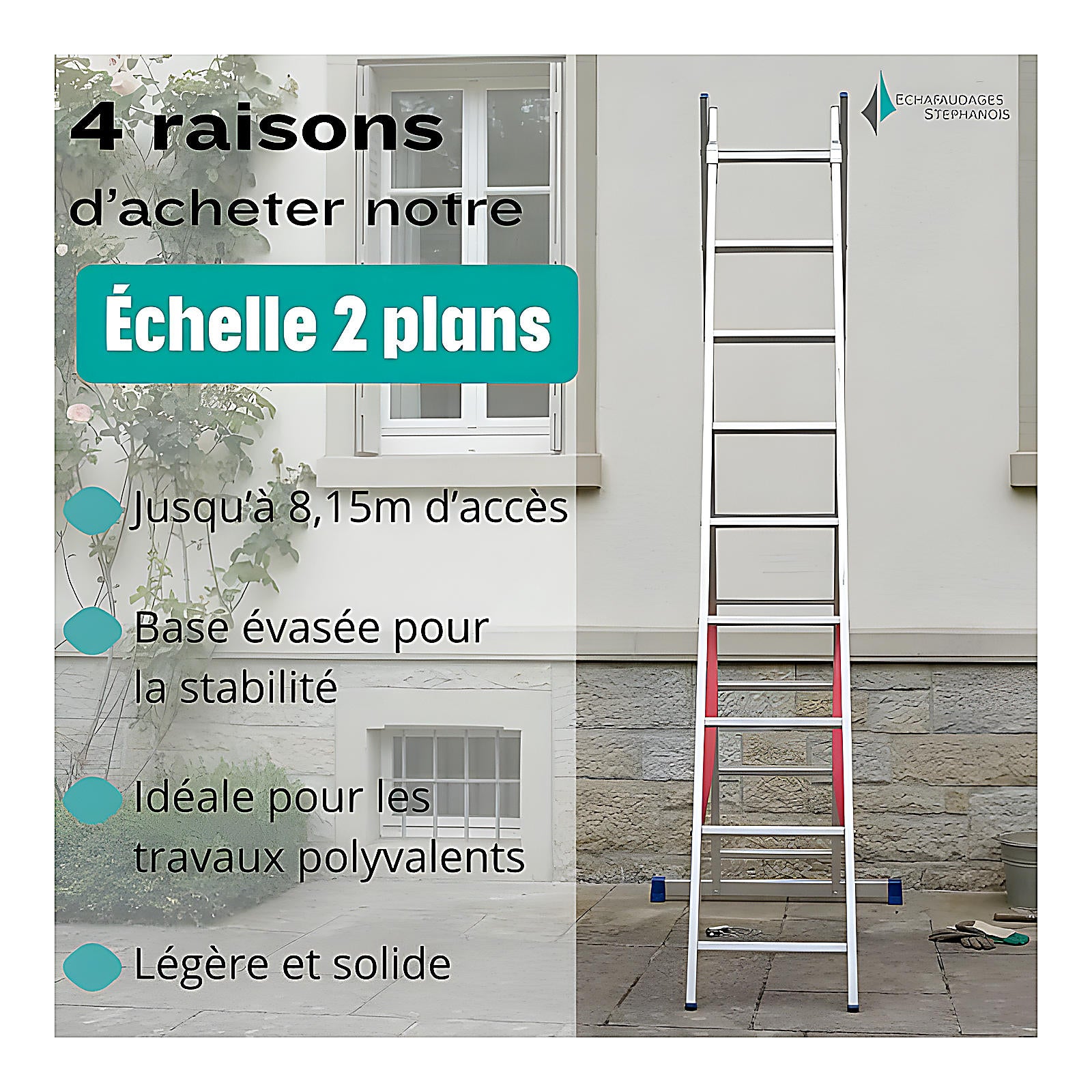 Echelle transformable en échelle double ou escabeau 2
