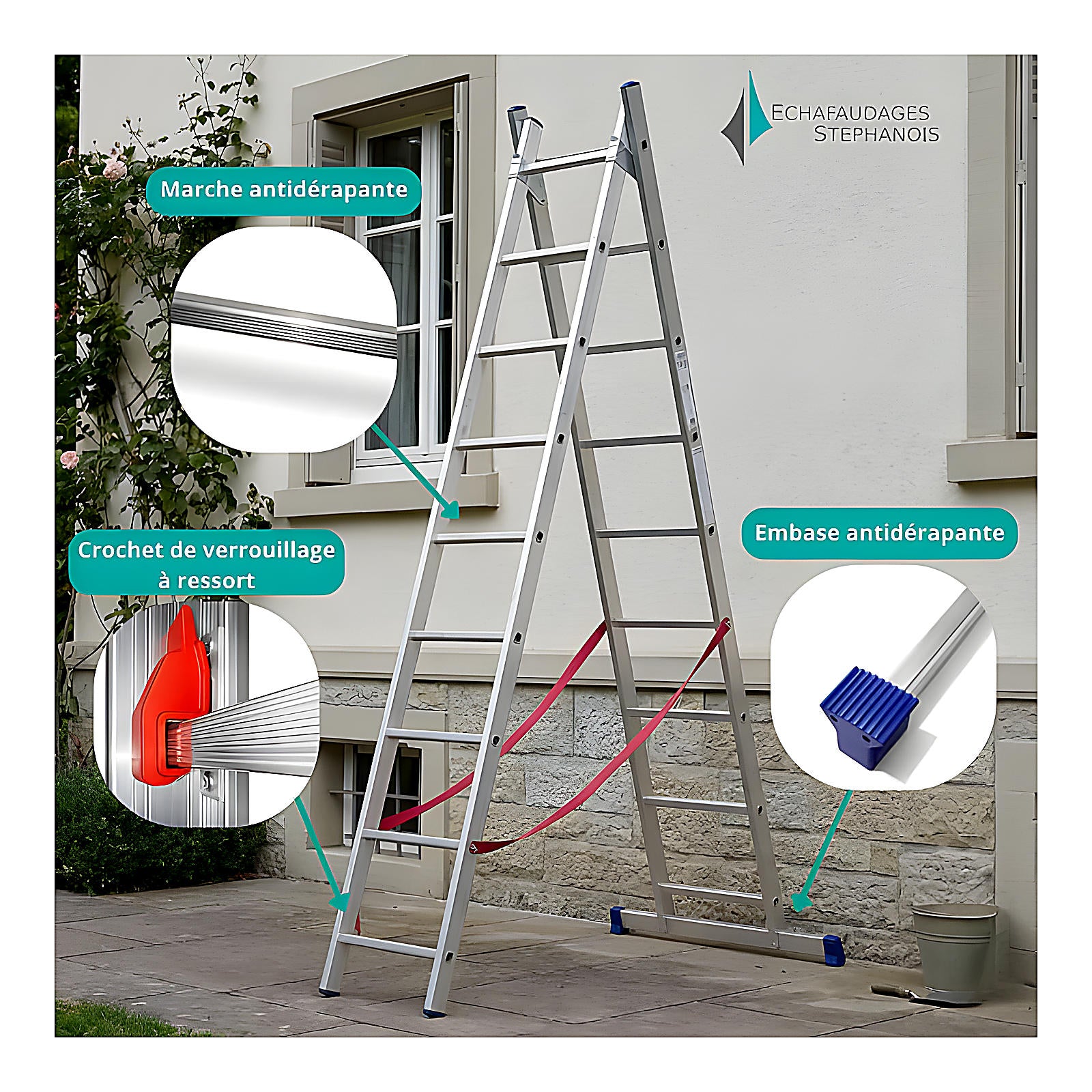 Echelle transformable en échelle double ou escabeau 4