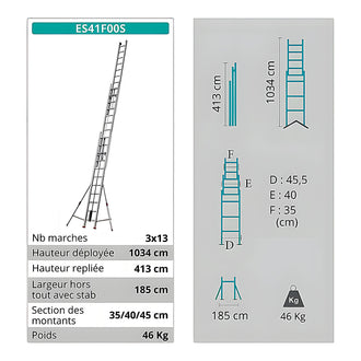 Echelle 3 plans avec corde 10
