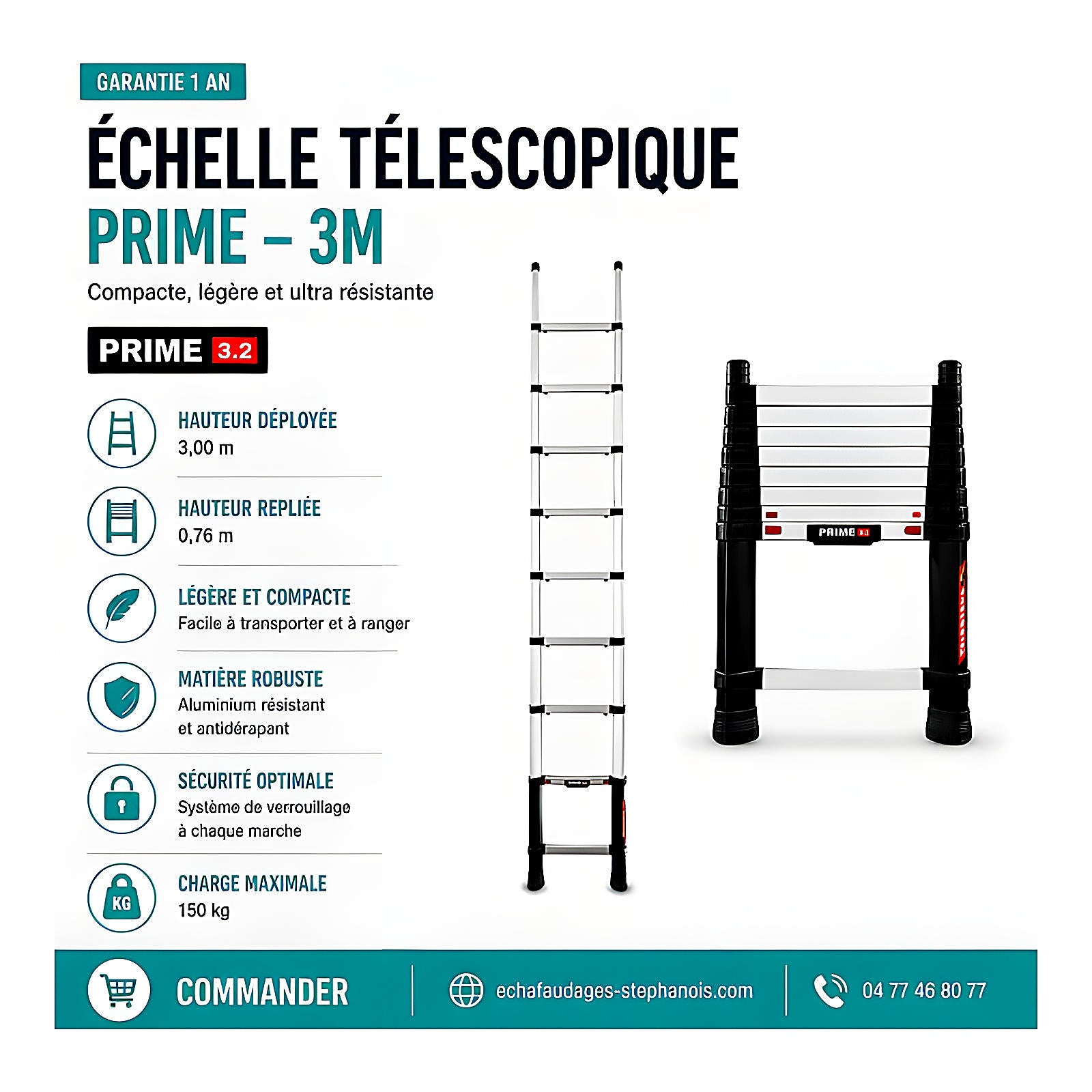 Échelle télescopique 3m pliable 2
