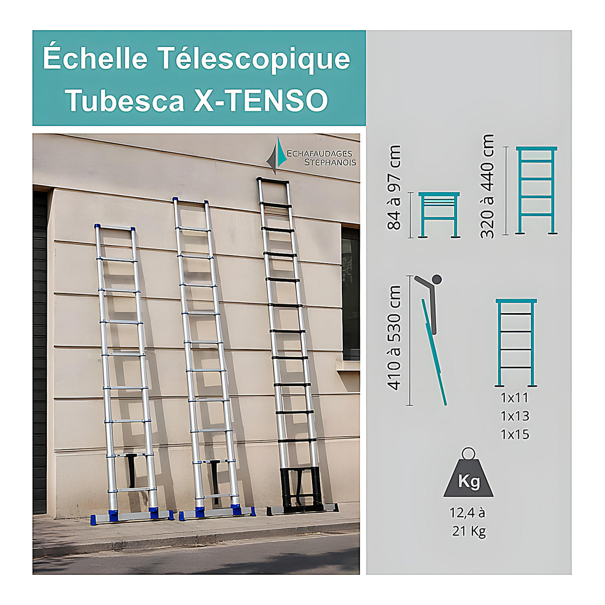 Échelle télescopique 8m avec options 3,8m et 4,4m 1