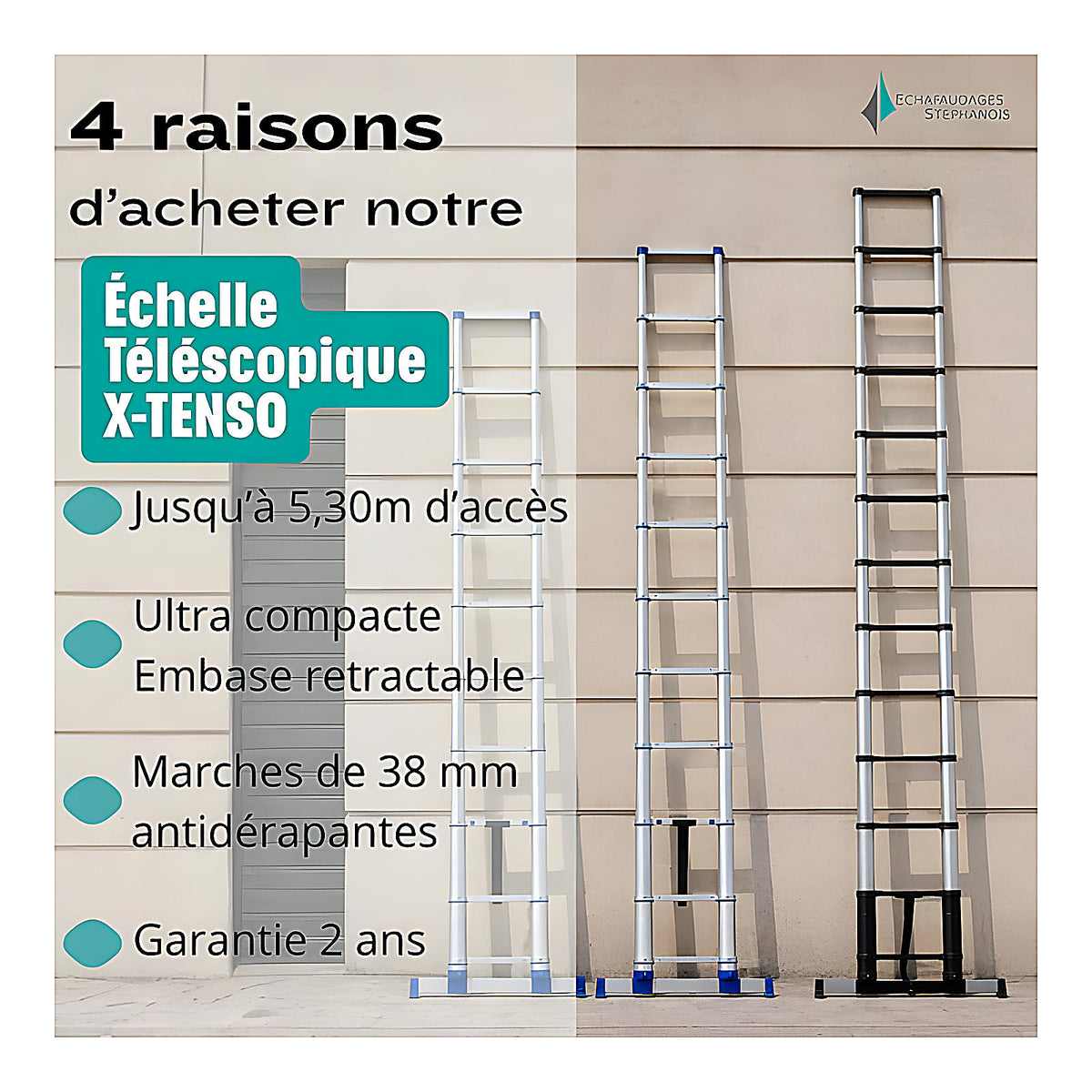 Échelle télescopique 8m avec options 3,8m et 4,4m 3