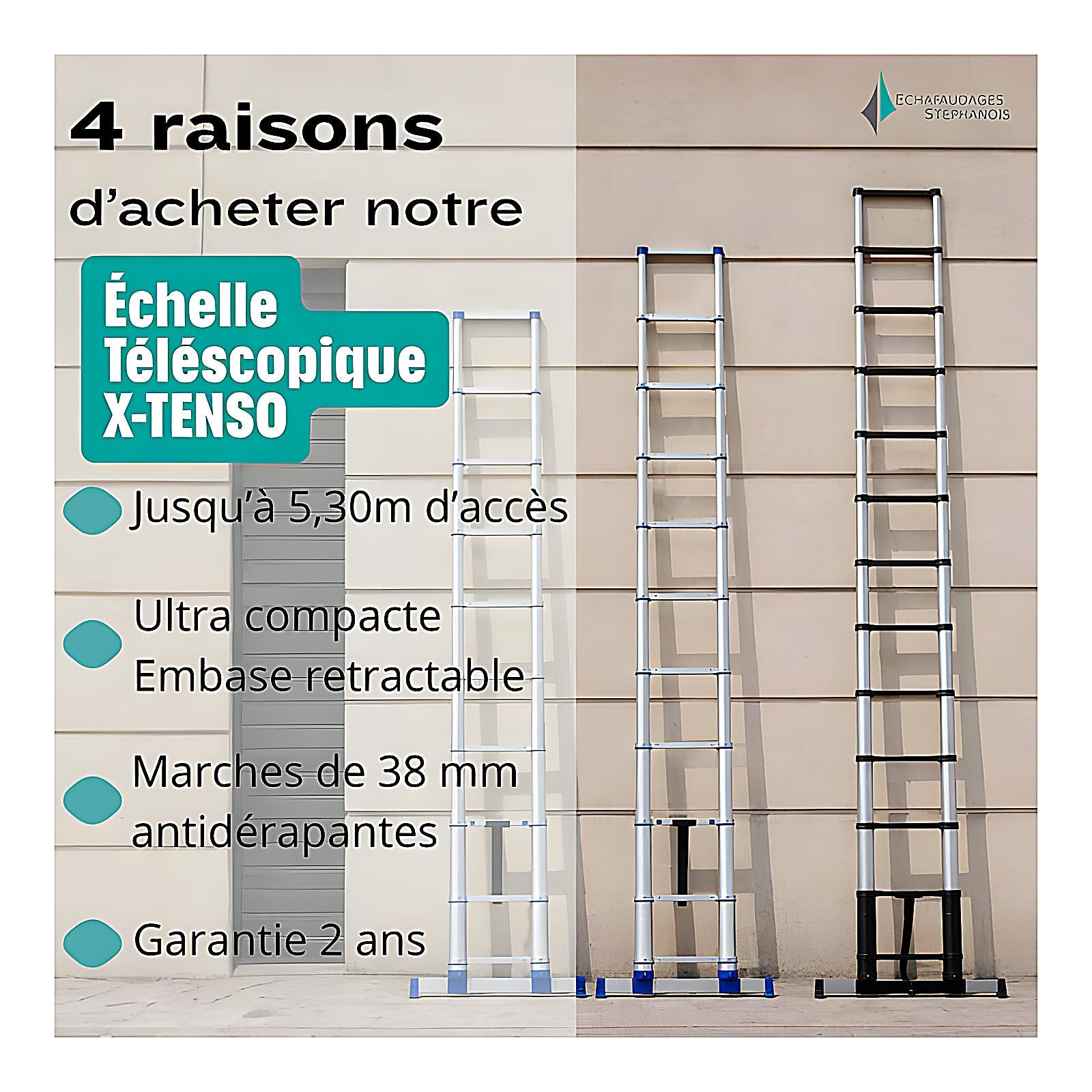 Échelle télescopique 8m avec options 3,8m et 4,4m 3